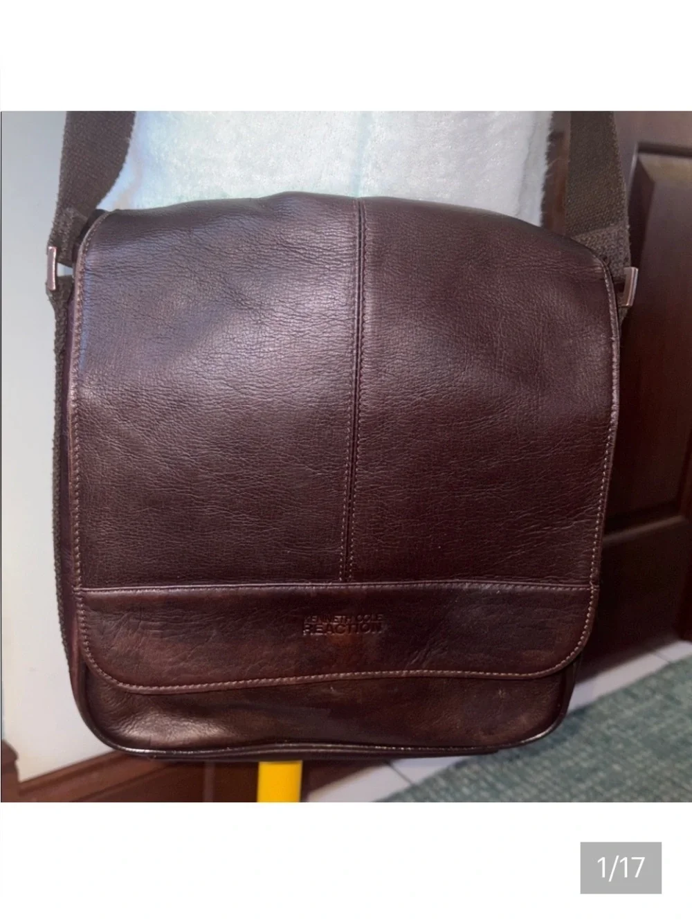 Kenneth Cole Men's Brown Leather Messenger /business bag shoulder/Crossbody bag
